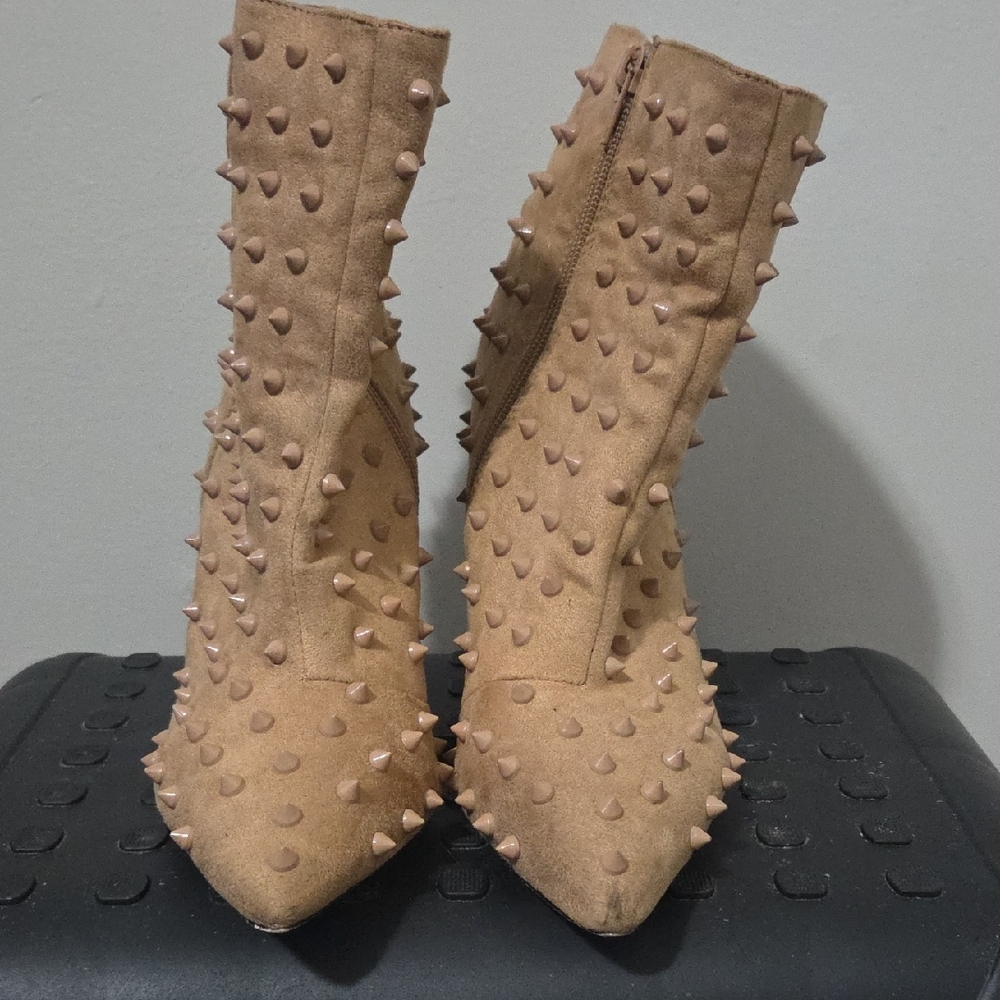 Spiked Tan Ankle Booties